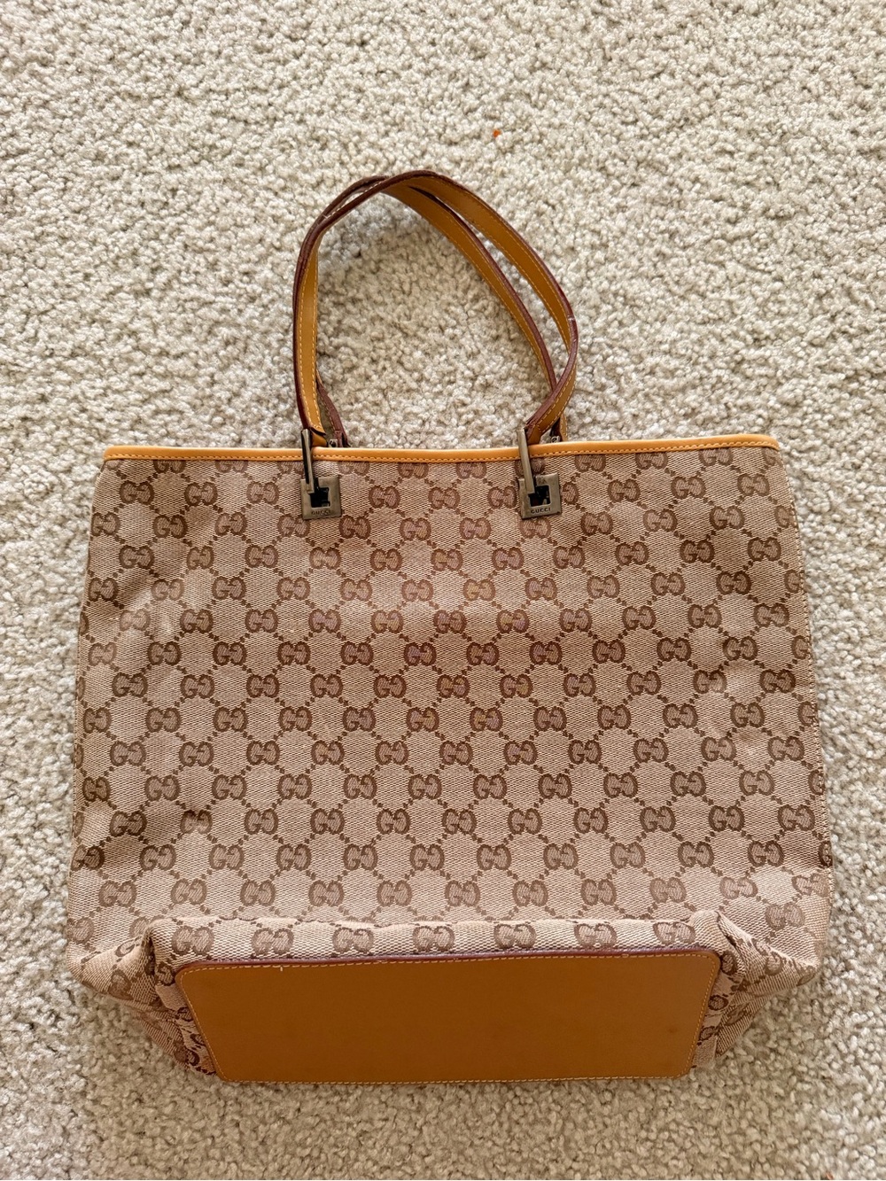 Gucci Brown Beige GG Canvas Tote with Tan Trim - Picture 9 of 10